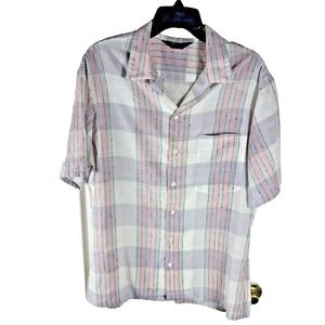 California Gold Men's Linen‎ Blend Multi-Color Short Sleeve Shirt